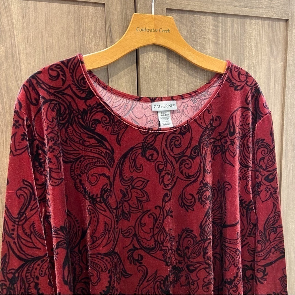 Catherines 3XWP Velvet Top Maroon‎ Black 3/4 sleeves - Picture 5 of 9